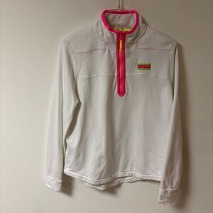 Vineyard Vines Women White and Pink Quarter-Zip Pullover St Barth Shep Large